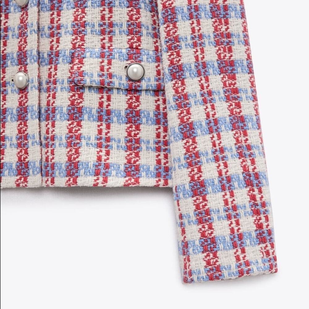 ZARA PEARL BUTTON TEXTURED JACKET MULTICOLORED - Picture 13 of 14